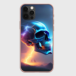 Чехол для iPhone 12 Pro Max Стальной череп с молниями, цвет: 3D-светло-розовый