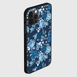 Чехол для iPhone 12 Pro Max Голубые розы паттерн, цвет: 3D-черный — фото 2