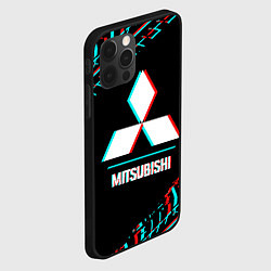 Чехол для iPhone 12 Pro Max Значок Mitsubishi в стиле glitch на темном фоне, цвет: 3D-черный — фото 2
