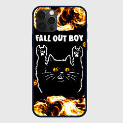 Чехол для iPhone 12 Pro Max Fall Out Boy рок кот и огонь, цвет: 3D-черный