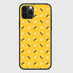 Чехол для iPhone 12 Pro Max Пчелы и цветы паттерн, цвет: 3D-черный