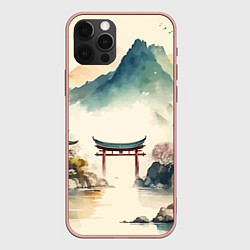 Чехол для iPhone 12 Pro Max Японский пейзаж - акварель, цвет: 3D-светло-розовый
