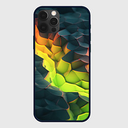 Чехол для iPhone 12 Pro Max Объемные плиты с зеленым свечением, цвет: 3D-черный
