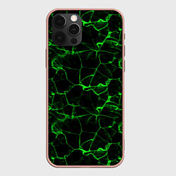 Чехол для iPhone 12 Pro Max Разломы зеленого пламени, цвет: 3D-светло-розовый
