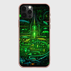 Чехол для iPhone 12 Pro Max Психоделика в зеленом - нейронная сеть, цвет: 3D-светло-розовый