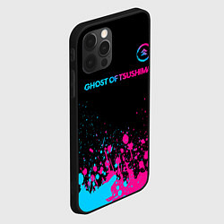 Чехол для iPhone 12 Pro Max Ghost of Tsushima - neon gradient: символ сверху, цвет: 3D-черный — фото 2