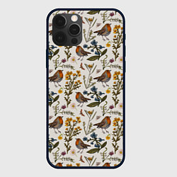 Чехол для iPhone 12 Pro Max Птицы малиновки и зверобой, цвет: 3D-черный