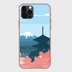 Чехол для iPhone 12 Pro Max Вид на Фудзияму - Япония, цвет: 3D-светло-розовый