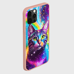 Чехол для iPhone 12 Pro Max Полосатый кот с разноцветной звездной туманностью, цвет: 3D-светло-розовый — фото 2