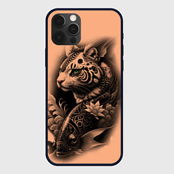 Чехол для iPhone 12 Pro Max Экзотический кот и рыба, цвет: 3D-черный