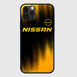 Чехол для iPhone 12 Pro Max Nissan - gold gradient: символ сверху, цвет: 3D-черный