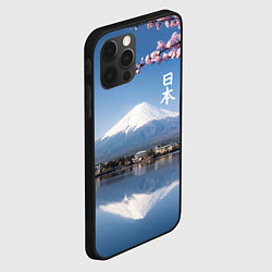 Чехол для iPhone 12 Pro Max Цветущая сакура на фоне Фудзиямы - Япония, цвет: 3D-черный — фото 2