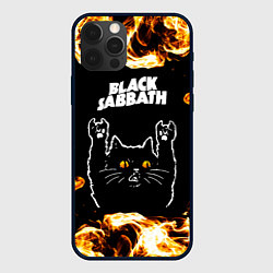 Чехол для iPhone 12 Pro Max Black Sabbath рок кот и огонь, цвет: 3D-черный