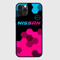 Чехол для iPhone 12 Pro Max Nissan - neon gradient: символ сверху, цвет: 3D-черный