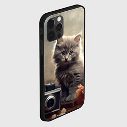 Чехол для iPhone 12 Pro Max Серый котенок, винтажное фото, цвет: 3D-черный — фото 2