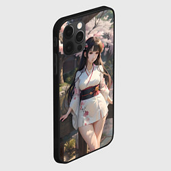 Чехол для iPhone 12 Pro Max Гейша в коротком кимоно на фоне сакуры, цвет: 3D-черный — фото 2