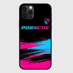 Чехол для iPhone 12 Pro Max Porsche - neon gradient: символ сверху, цвет: 3D-черный