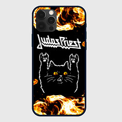 Чехол для iPhone 12 Pro Max Judas Priest рок кот и огонь, цвет: 3D-черный