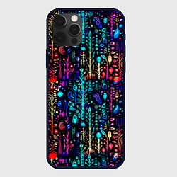 Чехол для iPhone 12 Pro Max Флуоресцентные Цветы, цвет: 3D-черный