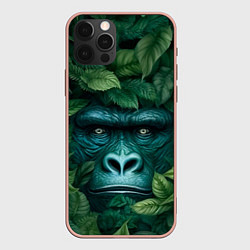 Чехол для iPhone 12 Pro Max Горилла в кустах джунгли, цвет: 3D-светло-розовый