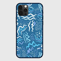 Чехол для iPhone 12 Pro Max Абстрактные линии на голубом фоне, цвет: 3D-черный
