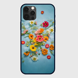 Чехол для iPhone 12 Pro Max Букет полевых цветов на ткани, цвет: 3D-черный