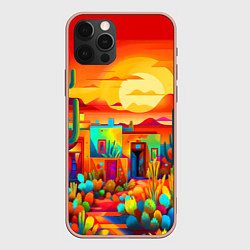 Чехол для iPhone 12 Pro Max Мексиканский янтарный закат в пустыне, цвет: 3D-светло-розовый