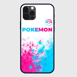 Чехол для iPhone 12 Pro Max Pokemon neon gradient style: символ сверху, цвет: 3D-черный