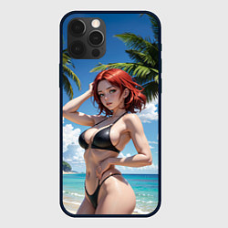 Чехол для iPhone 12 Pro Max Девушка с рыжими волосами на пляже, цвет: 3D-черный