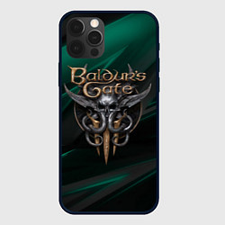 Чехол для iPhone 12 Pro Max Baldurs Gate 3 logo green geometry, цвет: 3D-черный