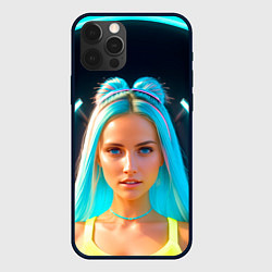 Чехол для iPhone 12 Pro Max Девушка с циановыми волосами в жёлтом платье, цвет: 3D-черный