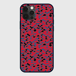 Чехол для iPhone 12 Pro Max Черные и синие треугольники на красном, цвет: 3D-черный