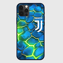 Чехол для iPhone 12 Pro Max Juventus blue green neon, цвет: 3D-черный