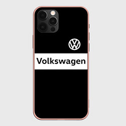 Чехол для iPhone 12 Pro Max Фольцваген - черный и белый, цвет: 3D-светло-розовый