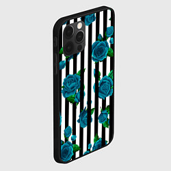 Чехол для iPhone 12 Pro Max Полосы и бирюзовые розы, цвет: 3D-черный — фото 2