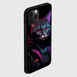 Чехол для iPhone 12 Pro Max Кот в стиле киберпанк, цвет: 3D-черный — фото 2