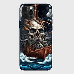 Чехол для iPhone 12 Pro Max Тату ирезуми черепа пирата на корабле в шторм, цвет: 3D-черный