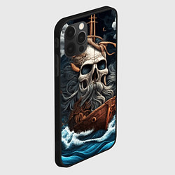 Чехол для iPhone 12 Pro Max Тату ирезуми черепа пирата на корабле в шторм, цвет: 3D-черный — фото 2