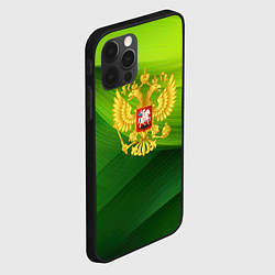 Чехол для iPhone 12 Pro Max Золотистый герб России на зеленом фоне, цвет: 3D-черный — фото 2