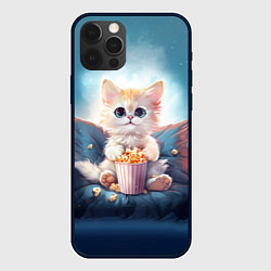 Чехол для iPhone 12 Pro Max Белый котик с попкорном, цвет: 3D-черный