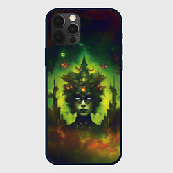 Чехол для iPhone 12 Pro Max Зеленая фантастическая ведьма с бабочками, цвет: 3D-черный