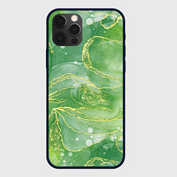 Чехол для iPhone 12 Pro Max Абстрактный зеленый мрамор с золотым, цвет: 3D-черный