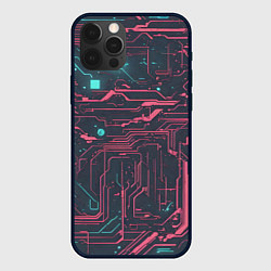 Чехол для iPhone 12 Pro Max Кибер схемы Розовый и голубой, цвет: 3D-черный