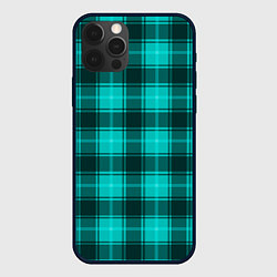 Чехол для iPhone 12 Pro Max Шотландка светло-бирюзовый, цвет: 3D-черный