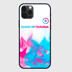 Чехол для iPhone 12 Pro Max Ghost of Tsushima neon gradient style: символ свер, цвет: 3D-черный