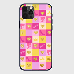 Чехол для iPhone 12 Pro Max Барби: желтые и розовые квадраты паттерн, цвет: 3D-черный