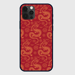 Чехол для iPhone 12 Pro Max Dragon red pattern, цвет: 3D-черный