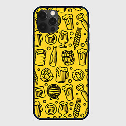 Чехол для iPhone 12 Pro Max Пиво и аксессуары - жёлтый, цвет: 3D-черный