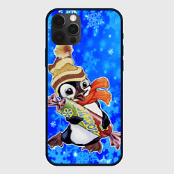 Чехол для iPhone 12 Pro Max Новогодний пингвин со снежинками, цвет: 3D-черный