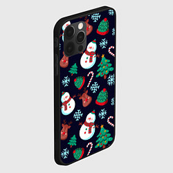 Чехол для iPhone 12 Pro Max Снеговички с рождественскими оленями и елками, цвет: 3D-черный — фото 2